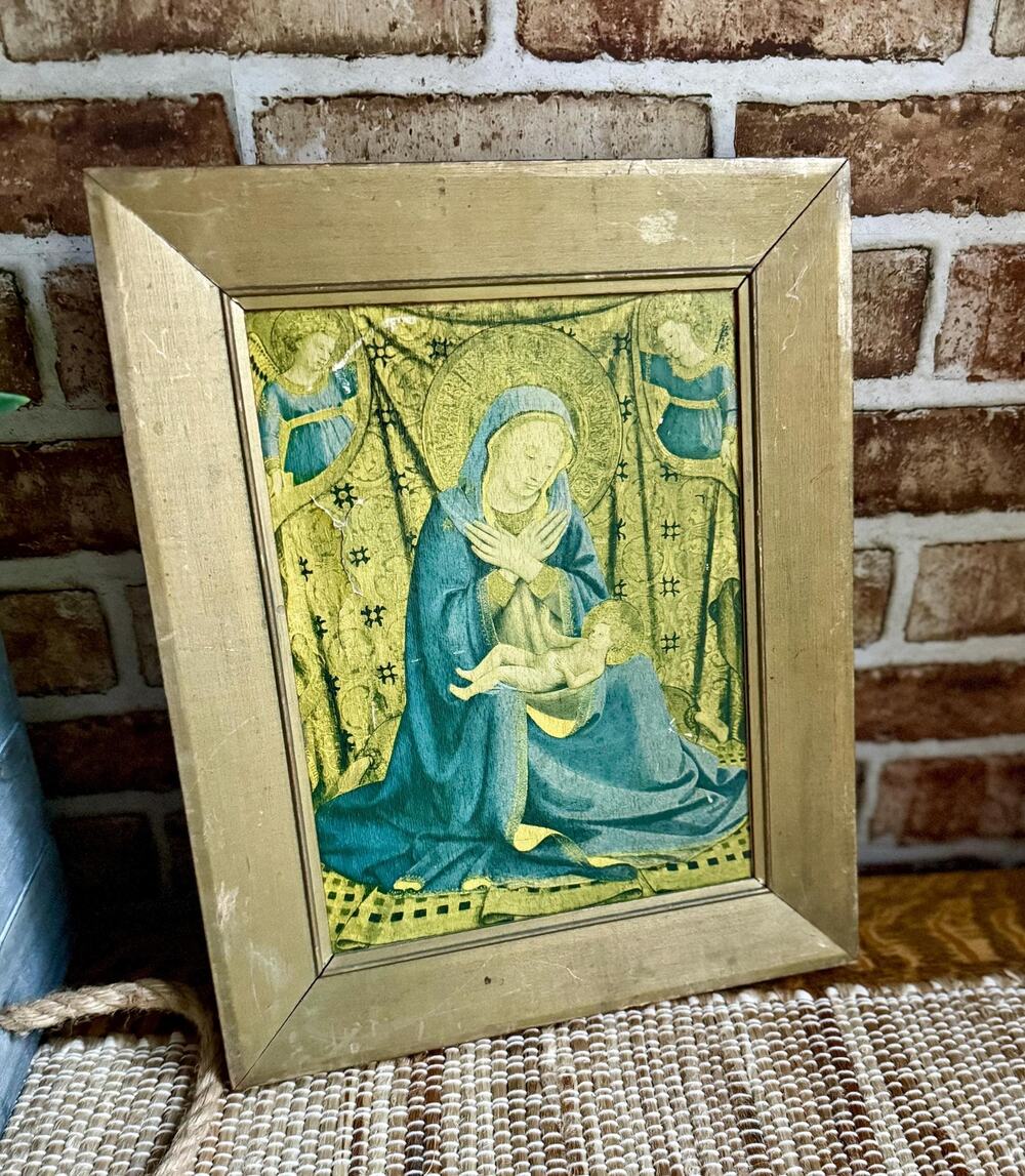 Vintage Framed Fra Angelico Madonna of Humility Print | Italian Renaisus Christ